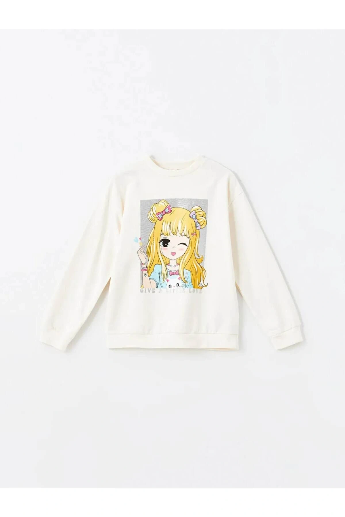 LCW Kids Ekru Bisiklet Yaka Kız Çocuk Kalın Sweatshirt 2li