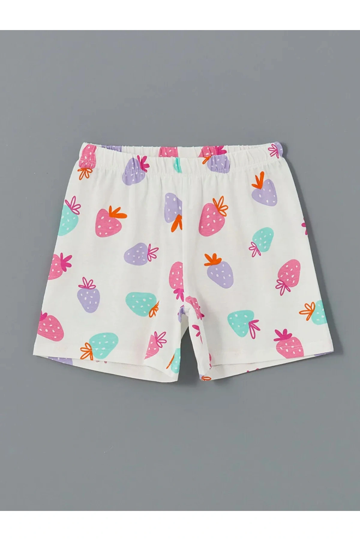 LCW Kids Ekru Bisiklet Yaka Kız Çocuk Şortlu Pijama Takımı