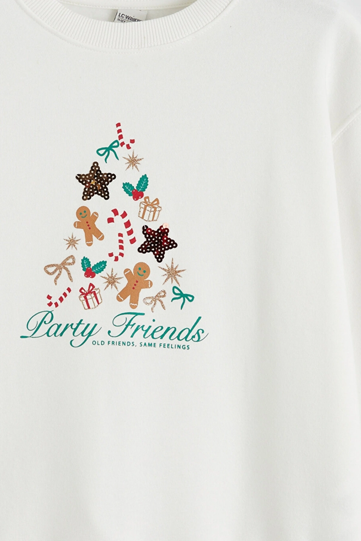 LCW Kids Ekru Yılbaşı Temalı Kız Çocuk Kalın Sweatshirt