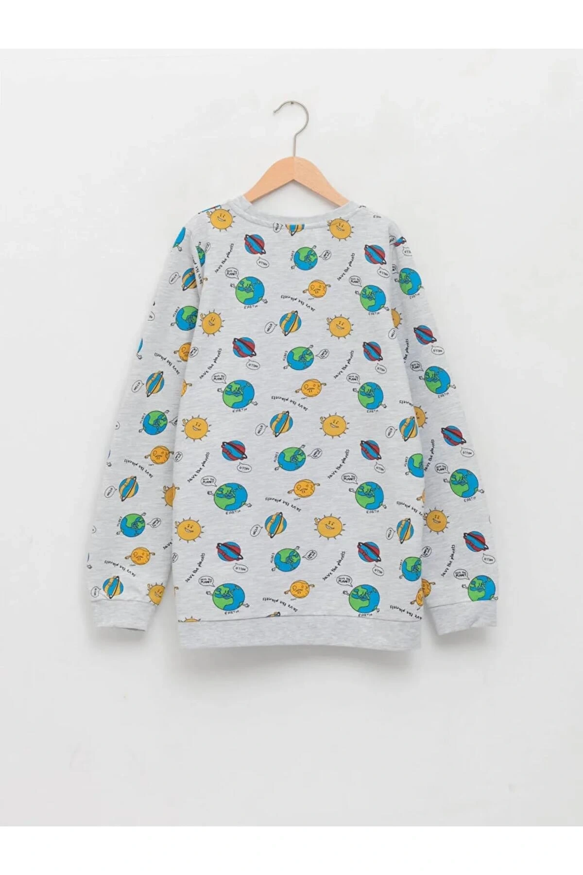 LCW Kids Gri Bisiklet Yaka Baskılı Uzun Kollu Erkek Çocuk Sweatshirt