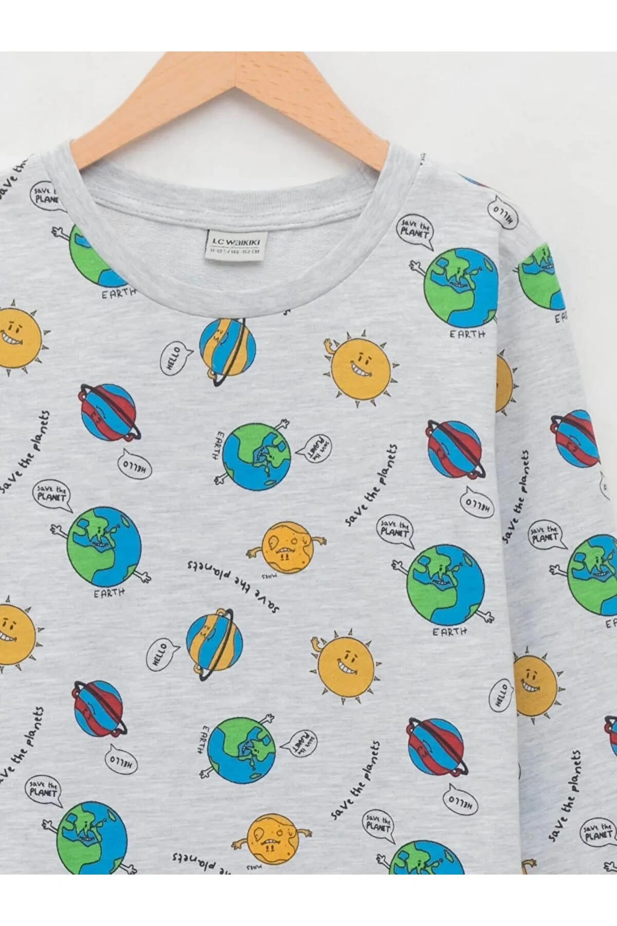 LCW Kids Gri Bisiklet Yaka Baskılı Uzun Kollu Erkek Çocuk Sweatshirt