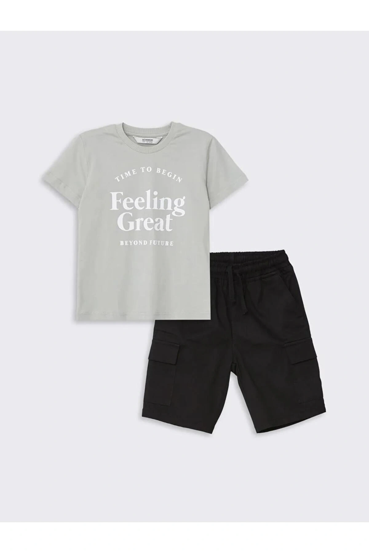 LCW Kids Gri Bisiklet Yaka Erkek Çocuk Tişört ve Bermuda