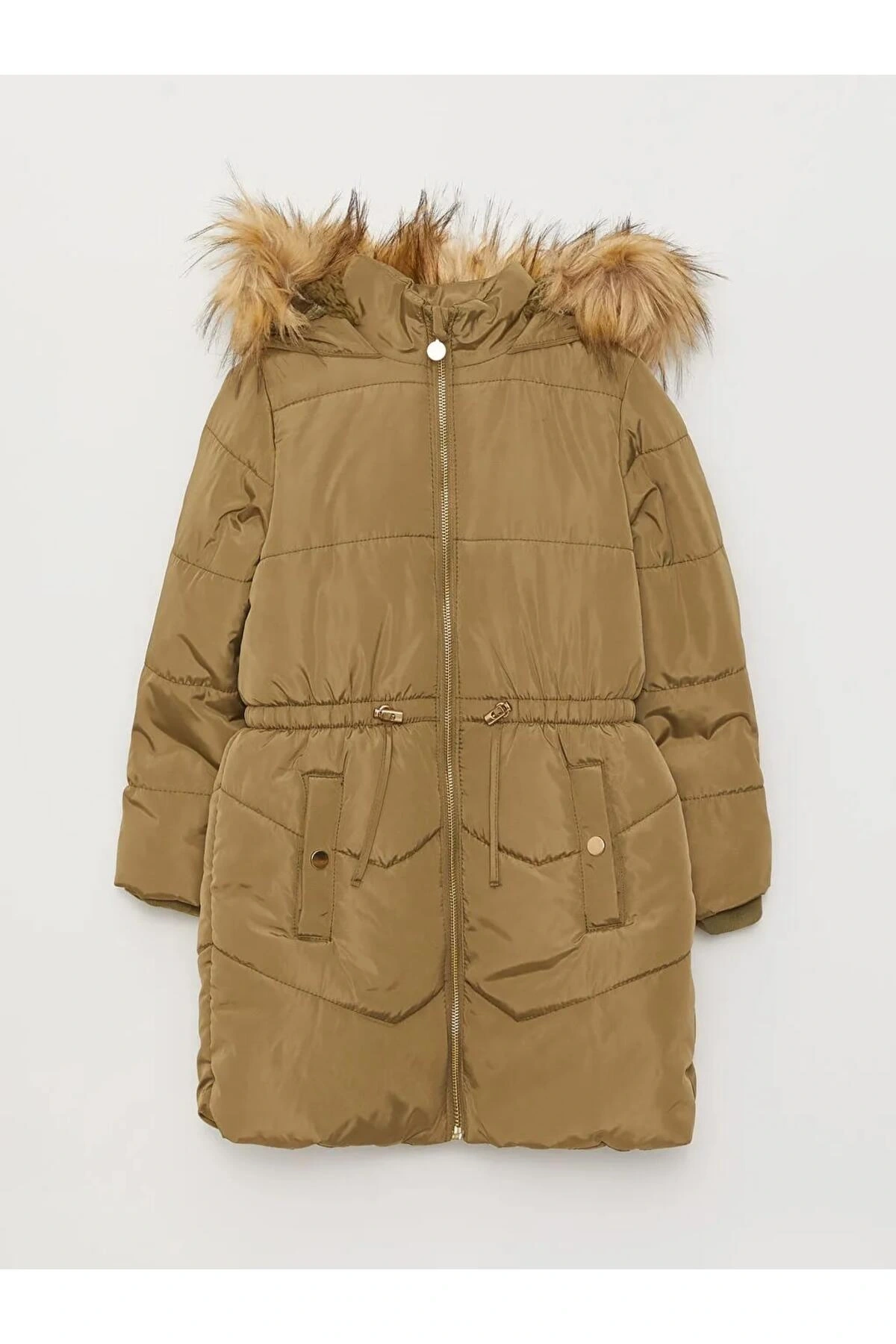 LCW Kids Haki Kapüşonlu Basic Kız Çocuk Parka