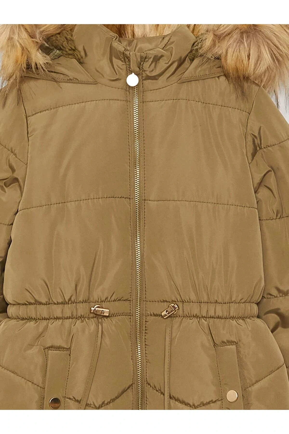 LCW Kids Haki Kapüşonlu Basic Kız Çocuk Parka