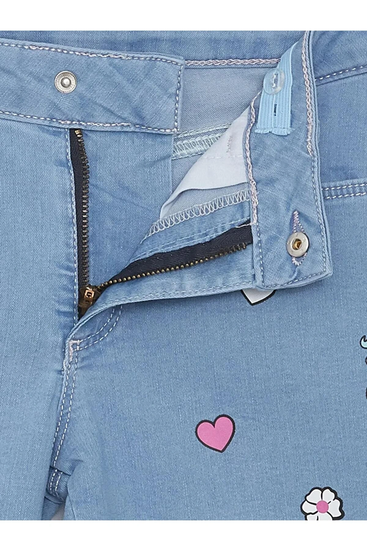 LCW Kids İndigo Baskılı Kız Çocuk Jean Şort