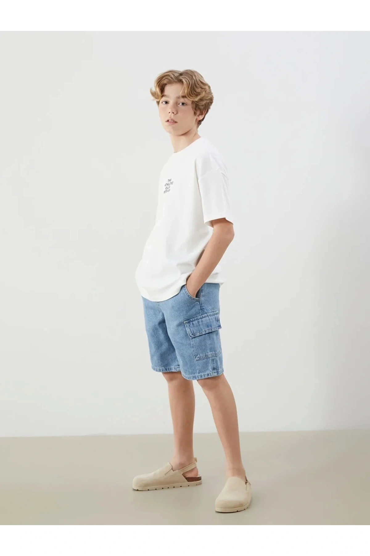 LCW Kids Indigo Beli Lastikli %100 Pamuk Erkek Çocuk Kargo Jean Şort