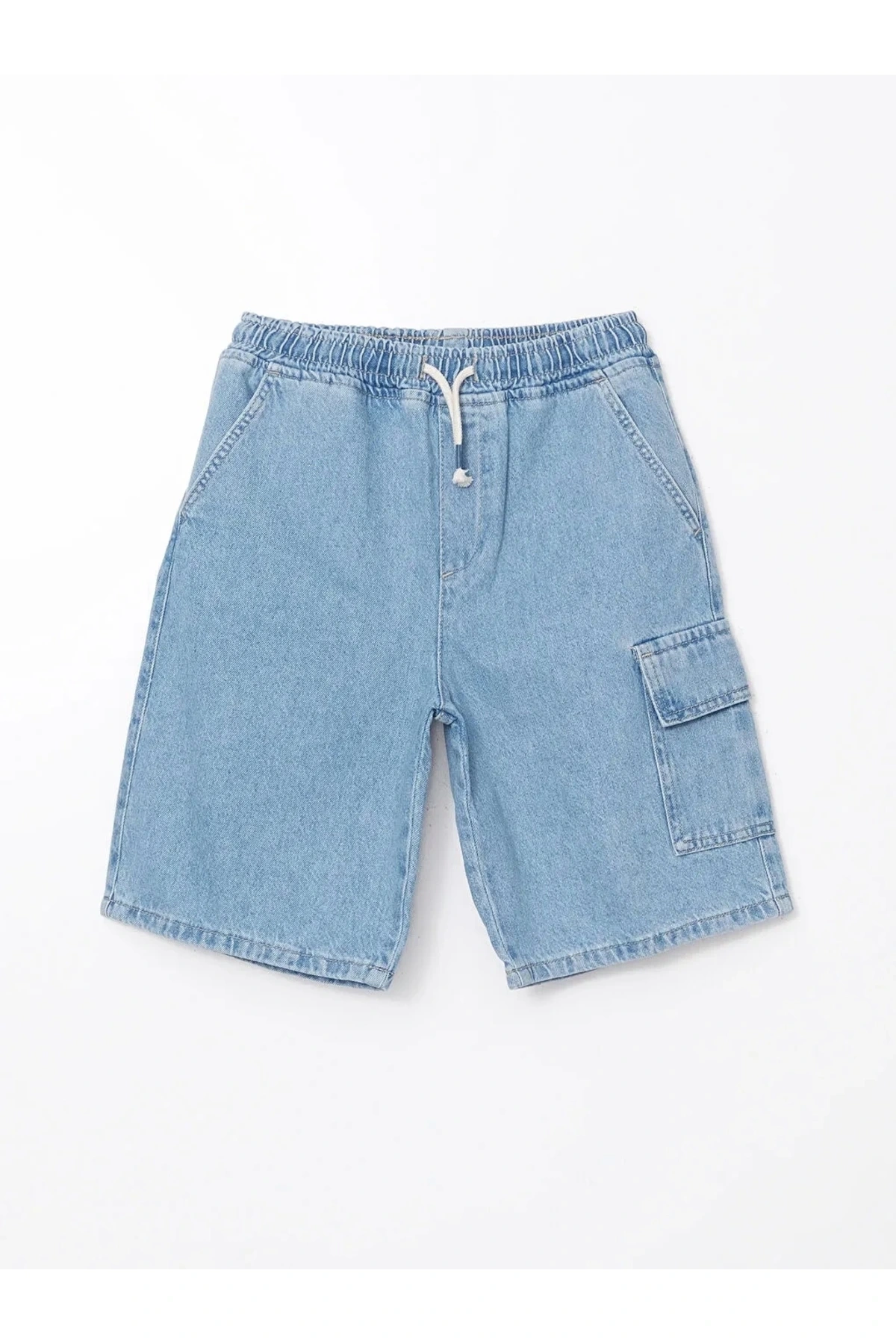 LCW Kids Indigo Beli Lastikli %100 Pamuk Erkek Çocuk Kargo Jean Şort