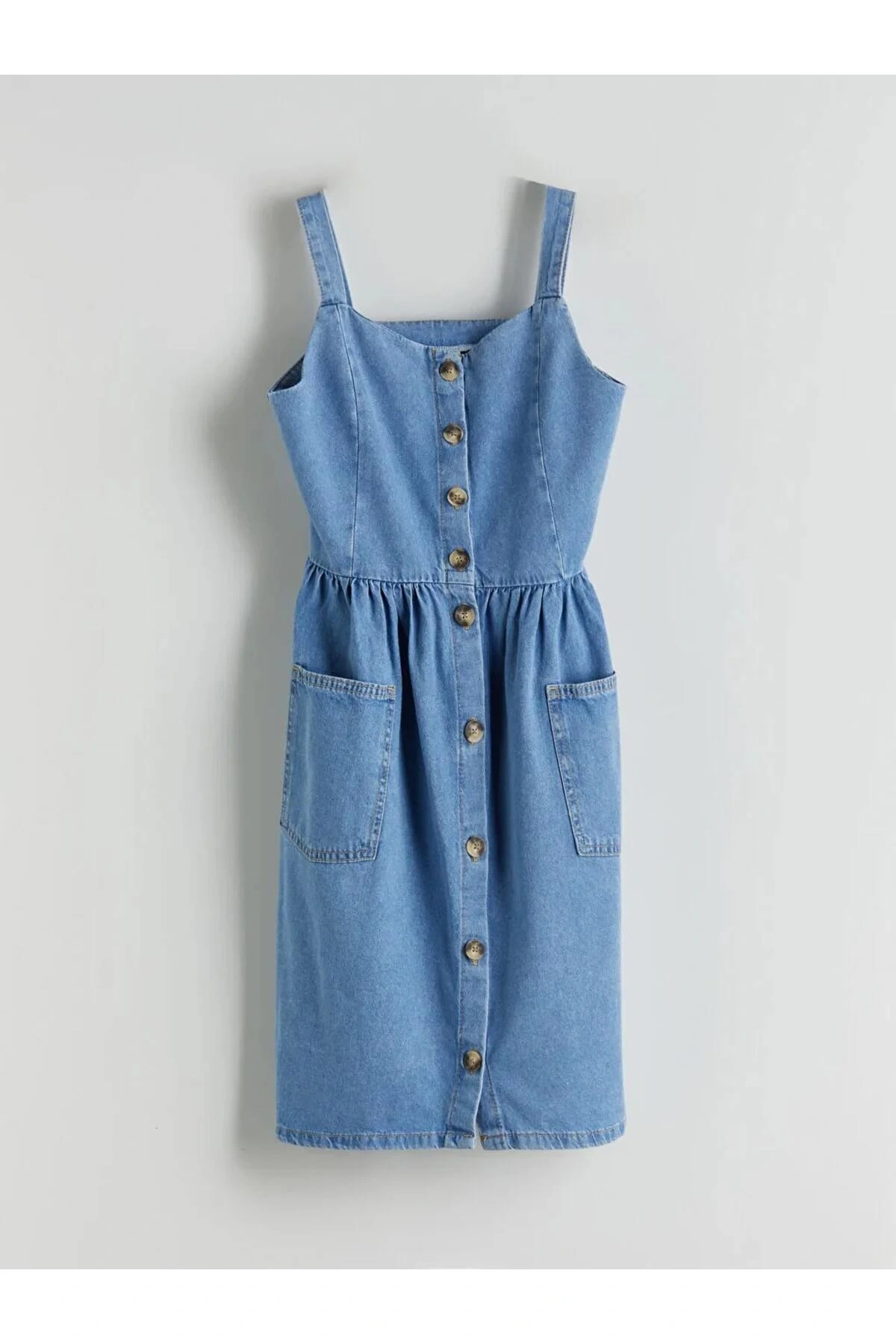 LCW Kids Indigo Kare Yaka Kız Çocuk Jean Elbise