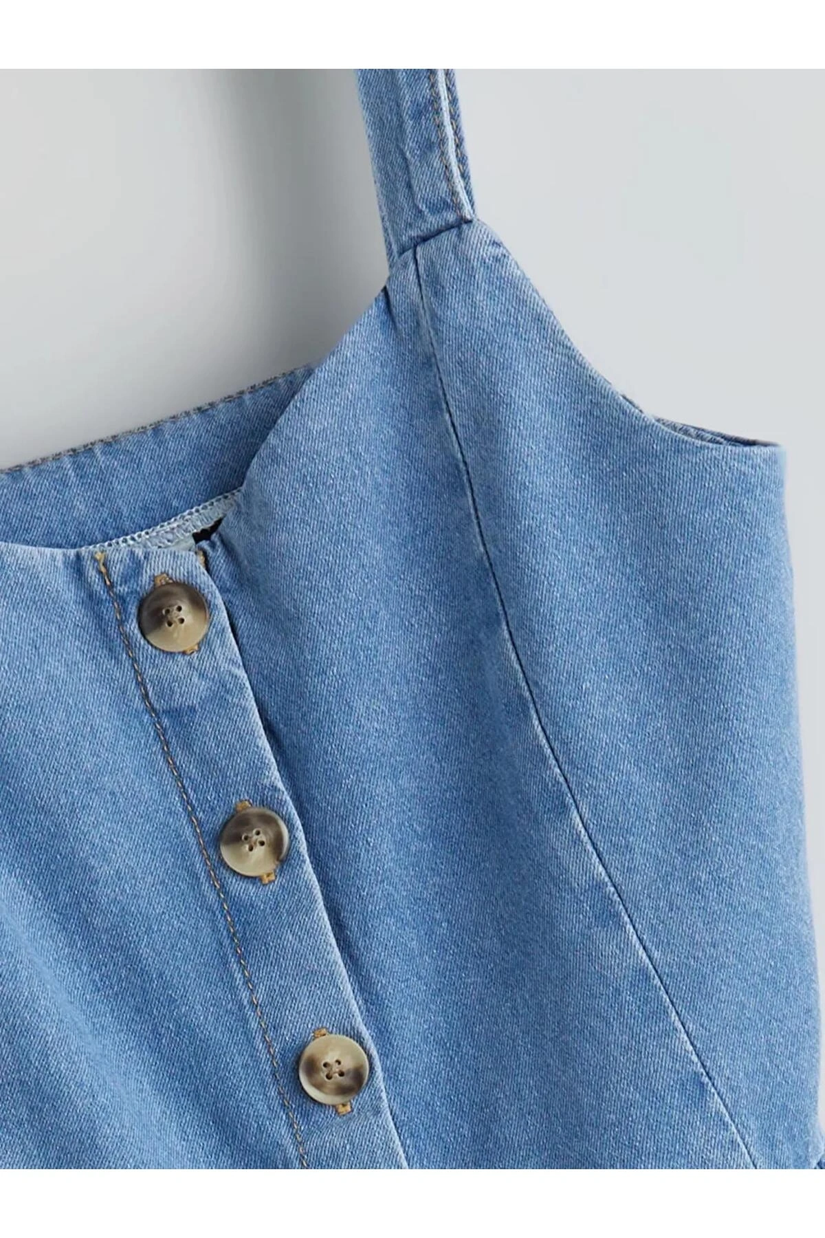 LCW Kids Indigo Kare Yaka Kız Çocuk Jean Elbise