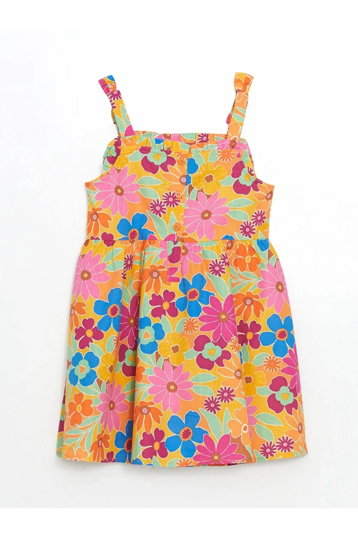 LCW Kids Karişik Çiçekli Fırfırlı Kız Çocuk Keten Elbise