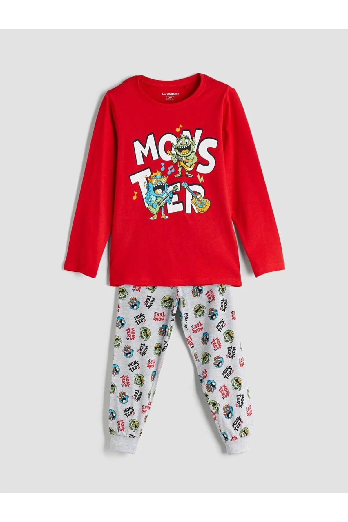 LCW Kids Kirmizi Bisiklet Yaka Erkek Çocuk Pijama Takımı