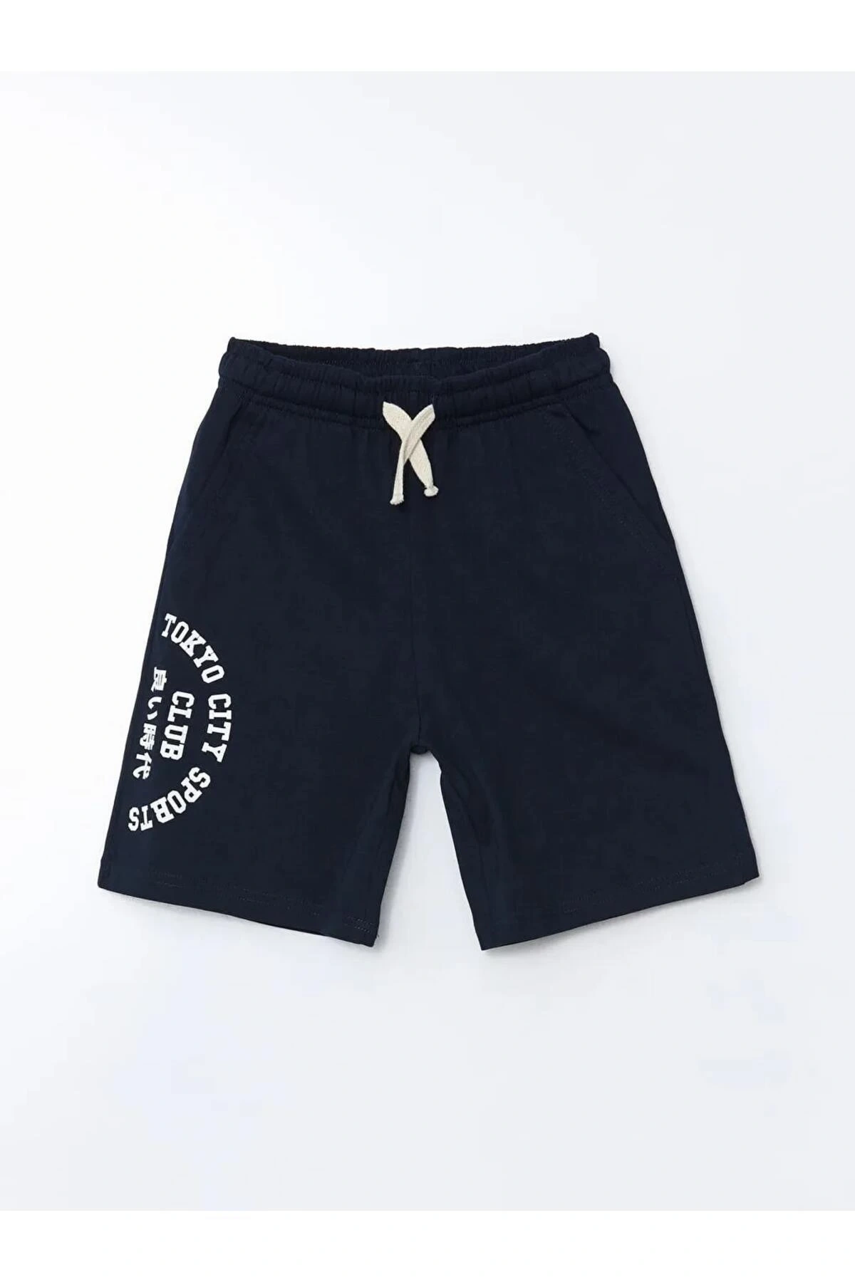 LCW Kids Lacivert Beli Lastikli Tokyo Baskılı Erkek Çocuk Şort