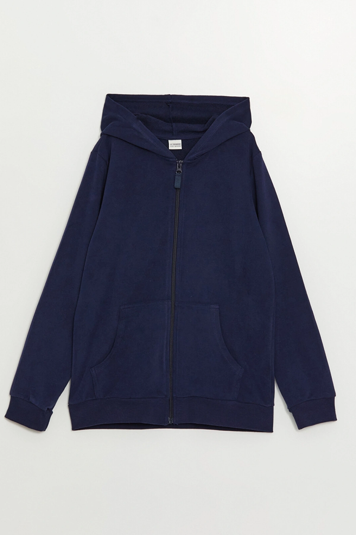 LCW Kids Lacivert Kapüşonlu Basic Uzun Kollu Kız Çocuk Fermuarlı Sweatshirt