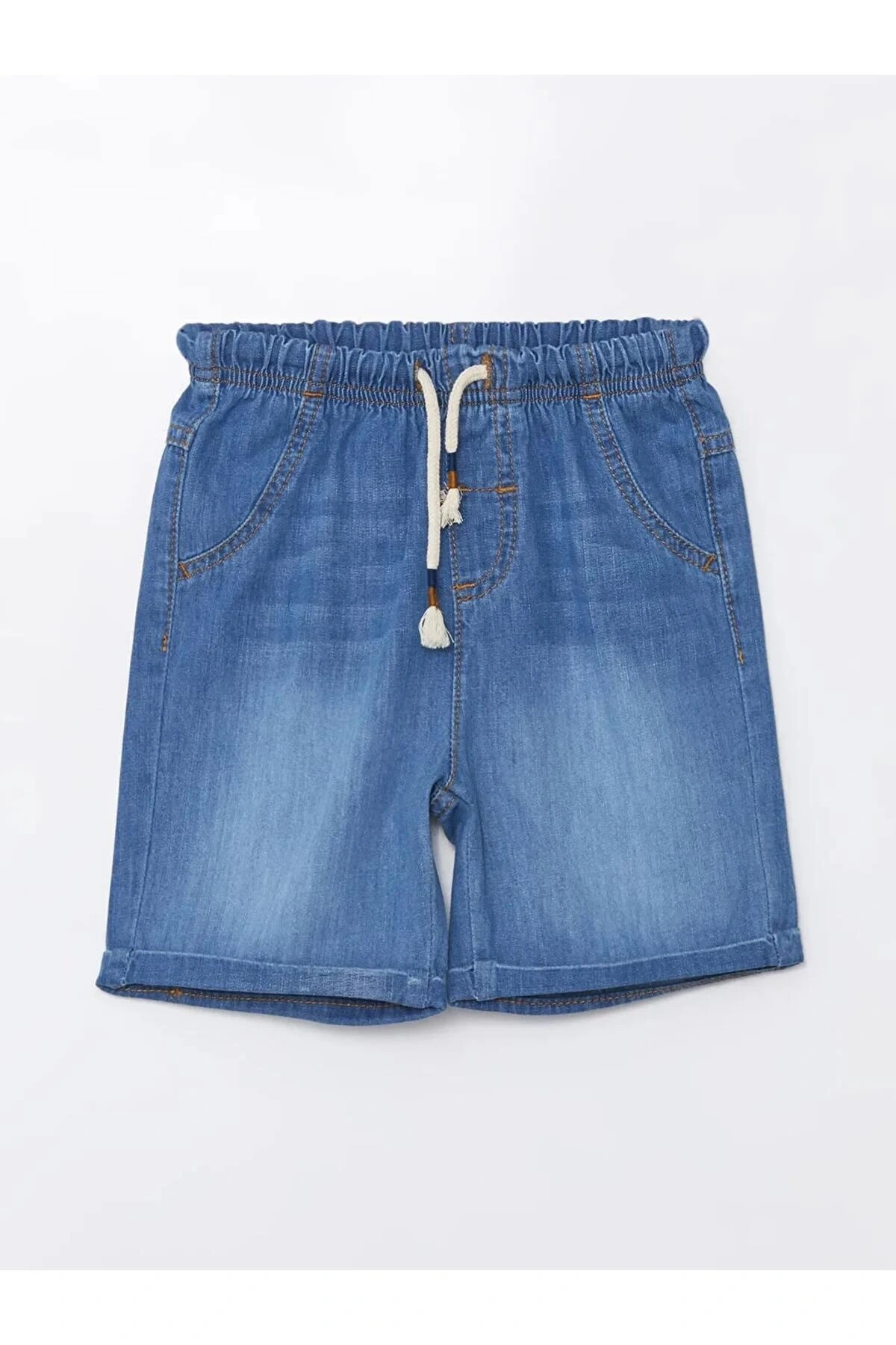 LCW Kids Mavi Beli Lastikli Baskılı Erkek Bebek Jean Şort