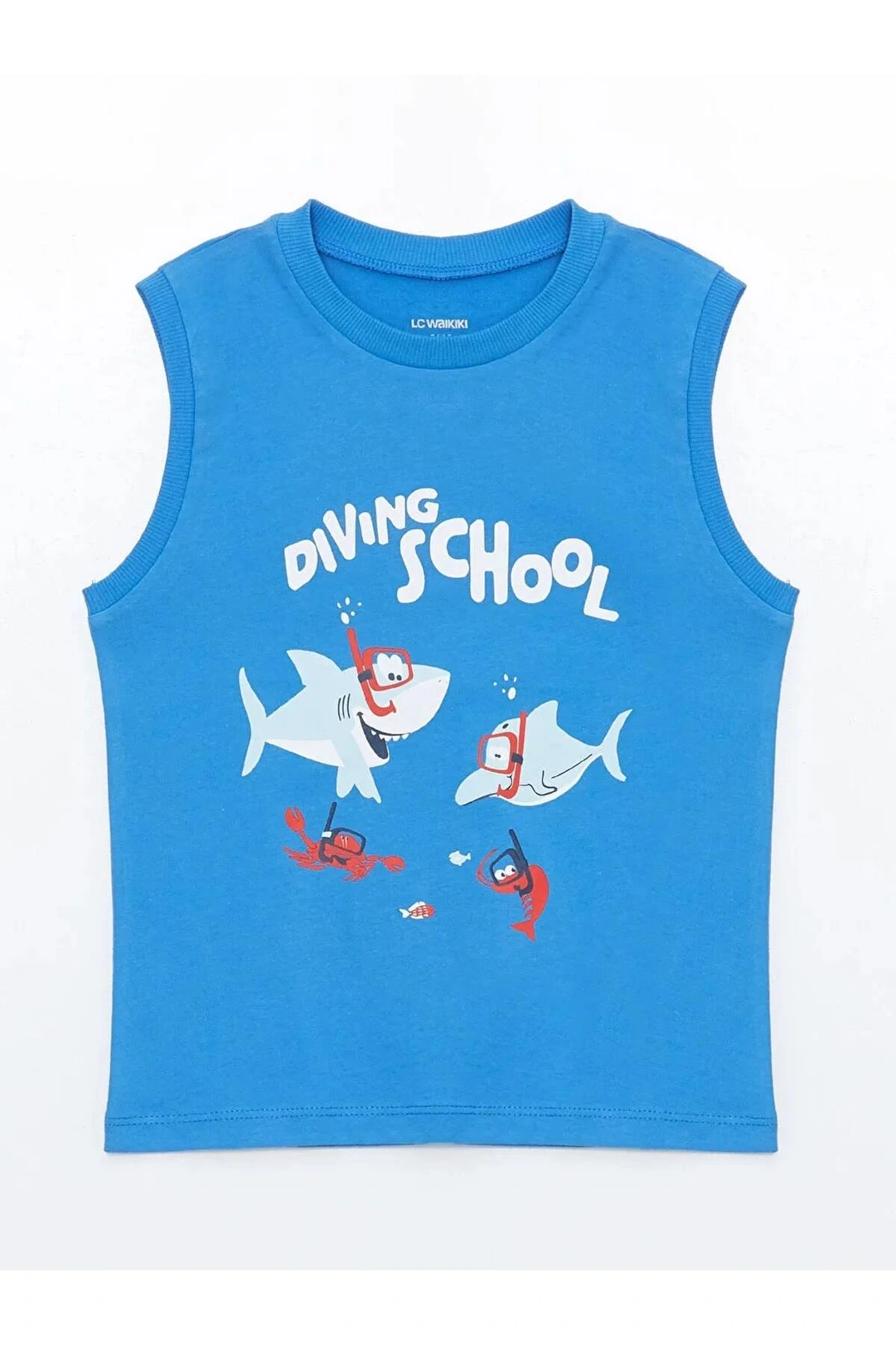 LCW Kids Mavi Bisiklet Yaka Baskılı Erkek Bebek Atlet