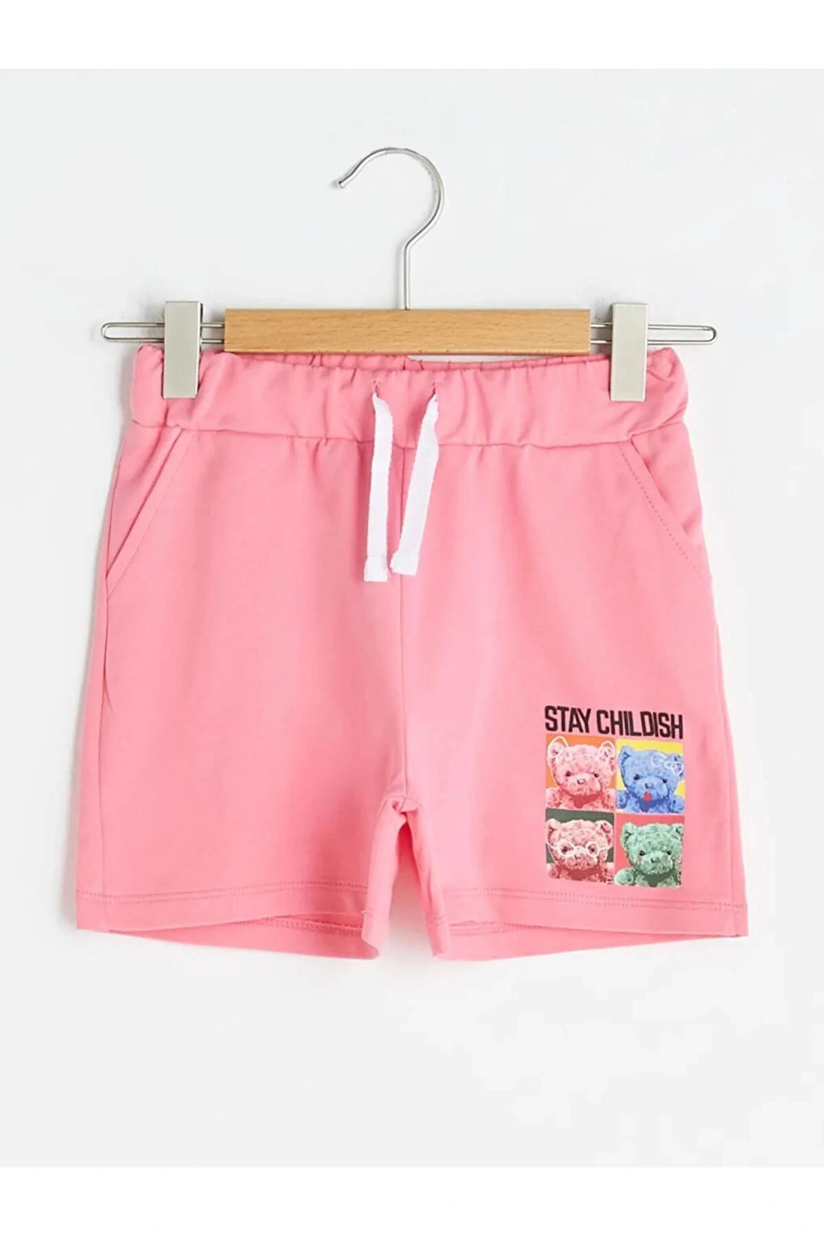 LCW Kids Pembe Beli Lastikli Baskılı Kız Çocuk Şort