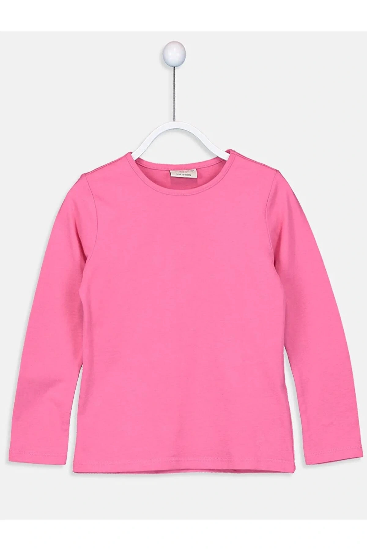 LCW Kids Pembe Bisiklet Yaka Basic Uzun Kollu Kız Çocuk Tişört
