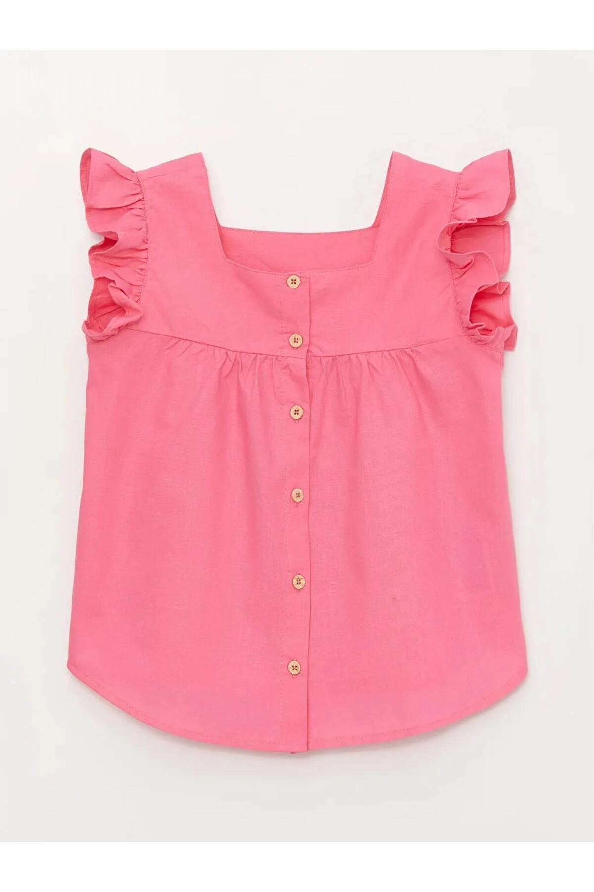 LCW Kids Pembe Kare Yaka Basic Kısa Kollu Kız Çocuk Gömlek