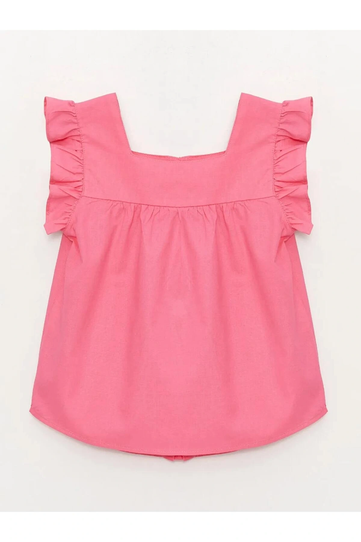 LCW Kids Pembe Kare Yaka Basic Kısa Kollu Kız Çocuk Gömlek