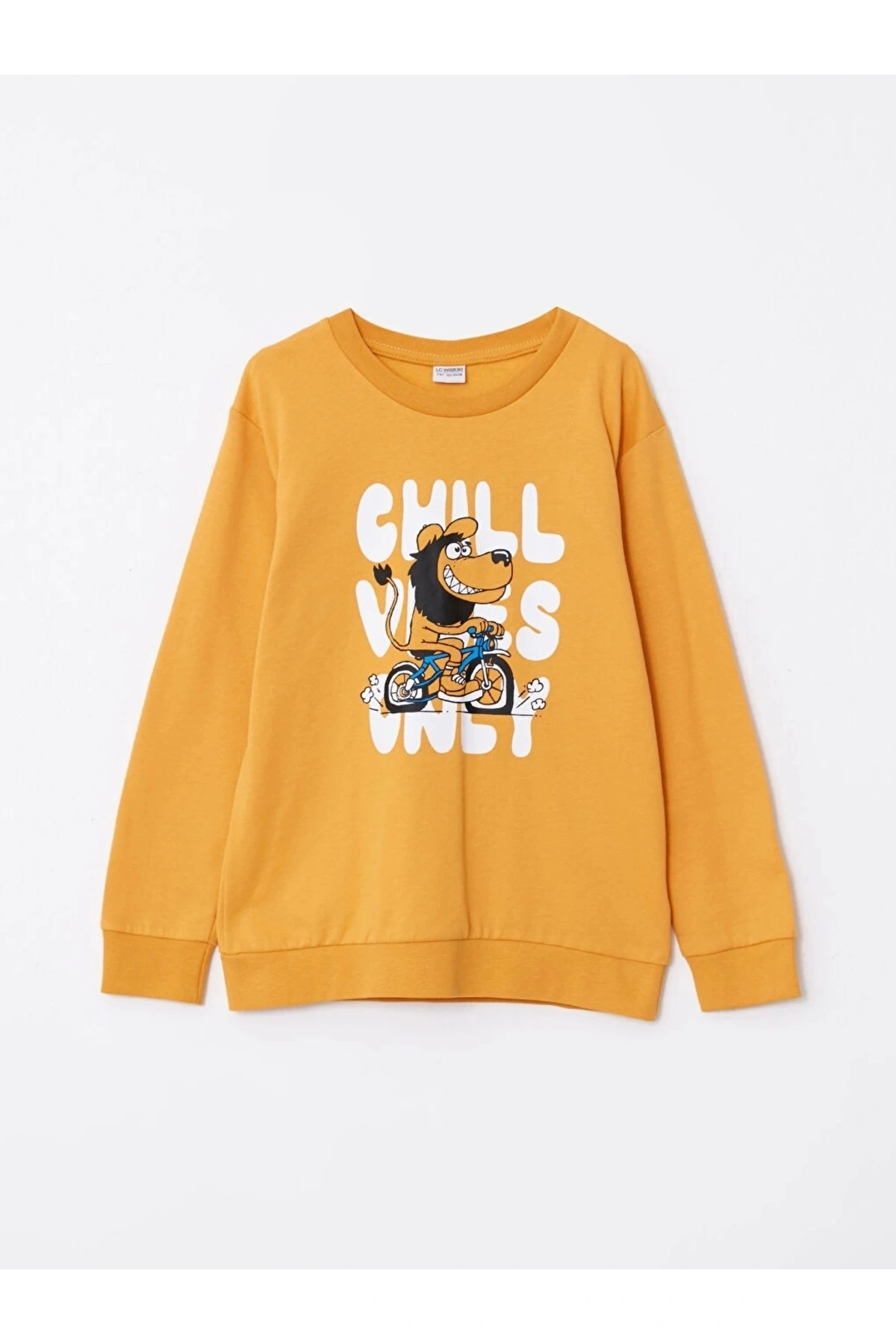 LCW Kids Sarı Bisiklet Yaka Baskılı Uzun Kollu Erkek Çocuk Sweatshirt