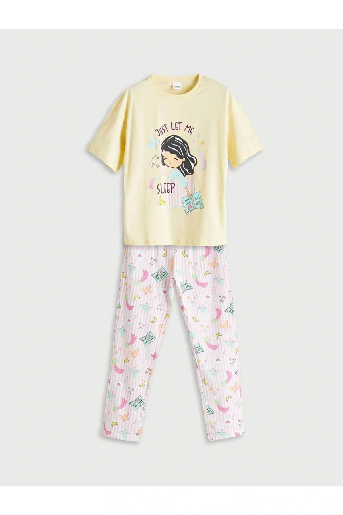 LCW Kids Sari Bisiklet Yaka Kız Çocuk Pijama Takımı