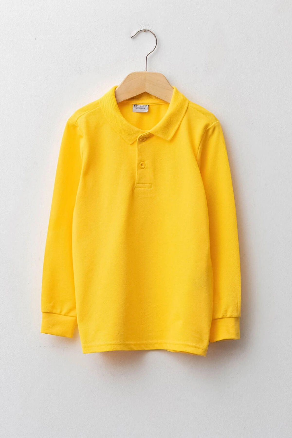 LCW Kids Sarı Polo Yaka Basic Uzun Kollu Erkek Çocuk Tişört
