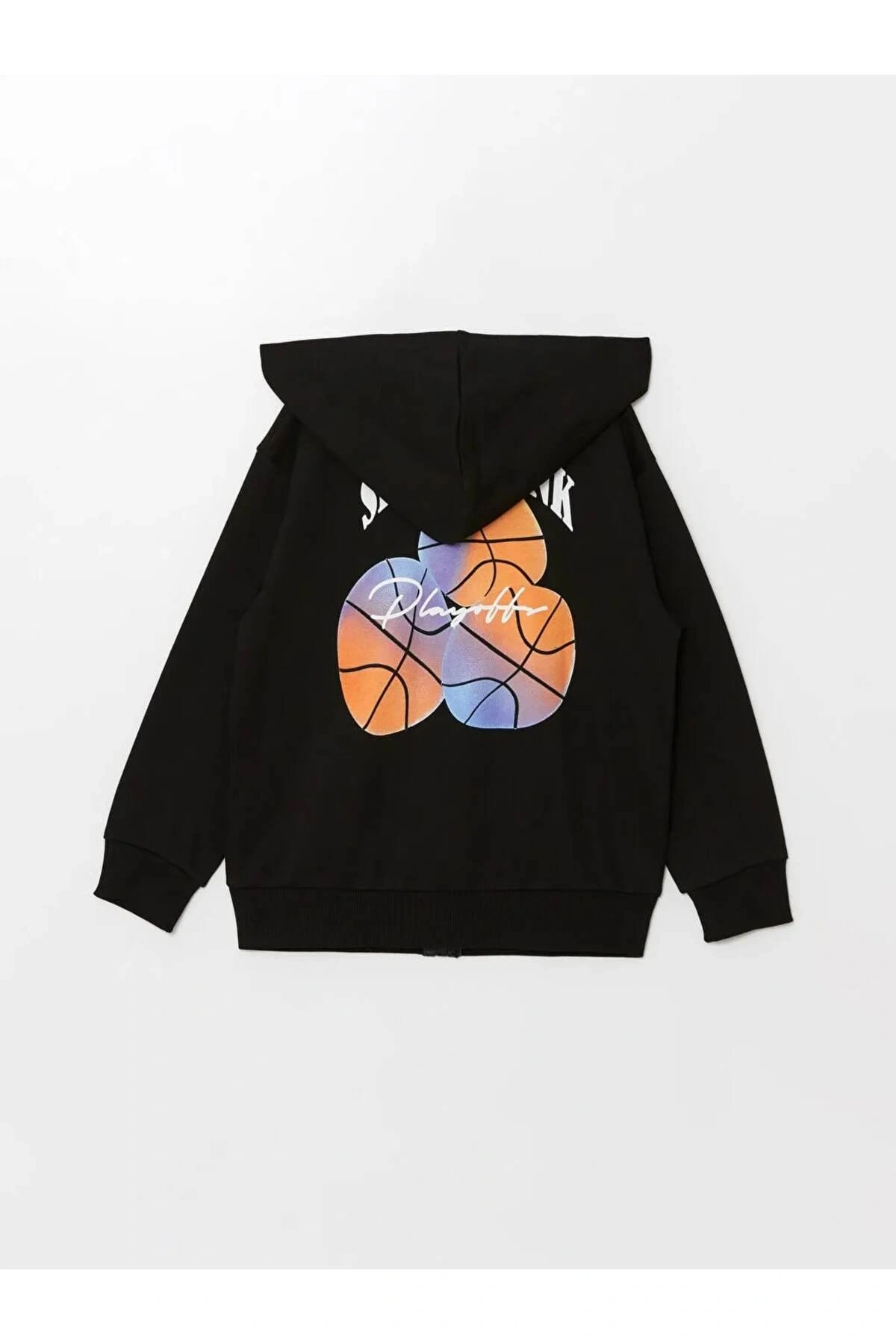 LCW Kids Siyah Kapüşonlu Baskılı Uzun Kollu Erkek Çocuk Fermuarlı Sweatshirt