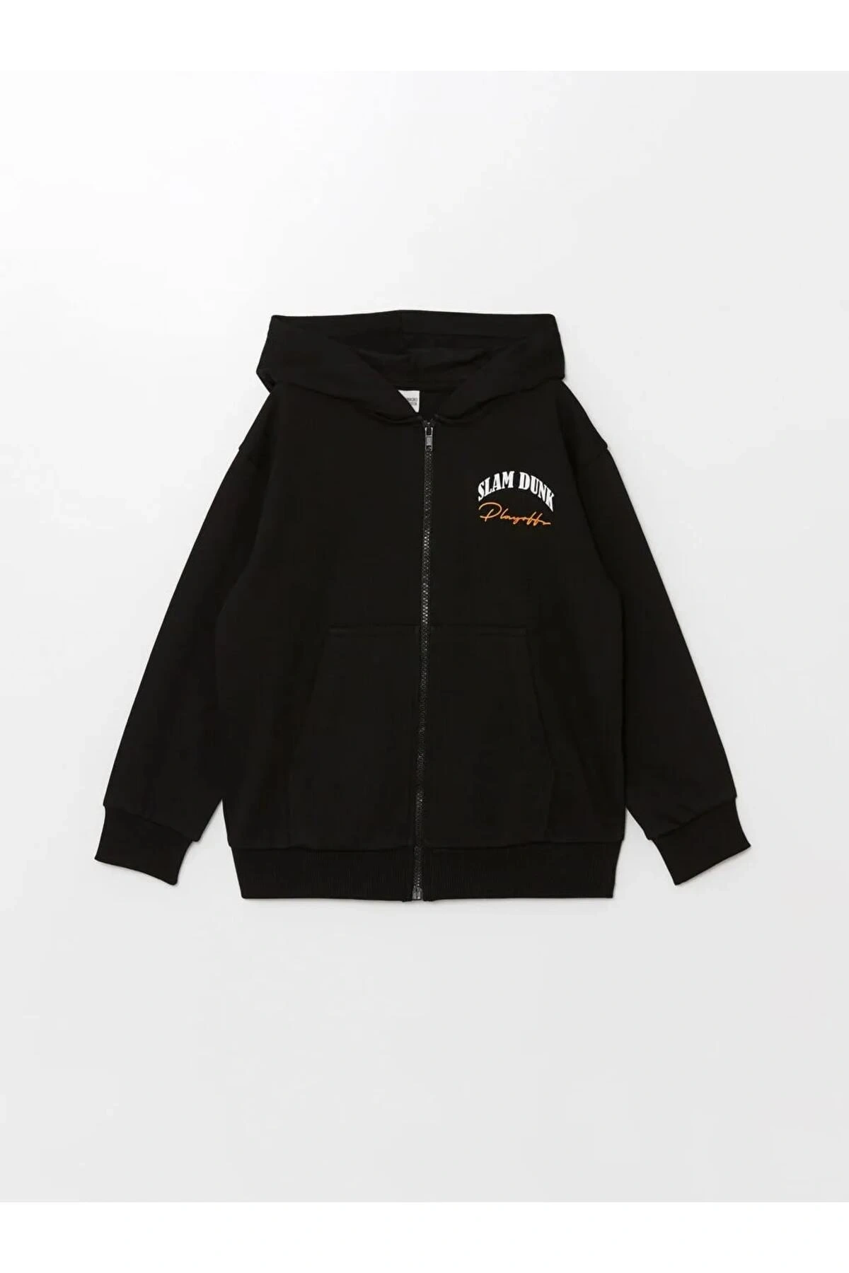 LCW Kids Siyah Kapüşonlu Baskılı Uzun Kollu Erkek Çocuk Fermuarlı Sweatshirt