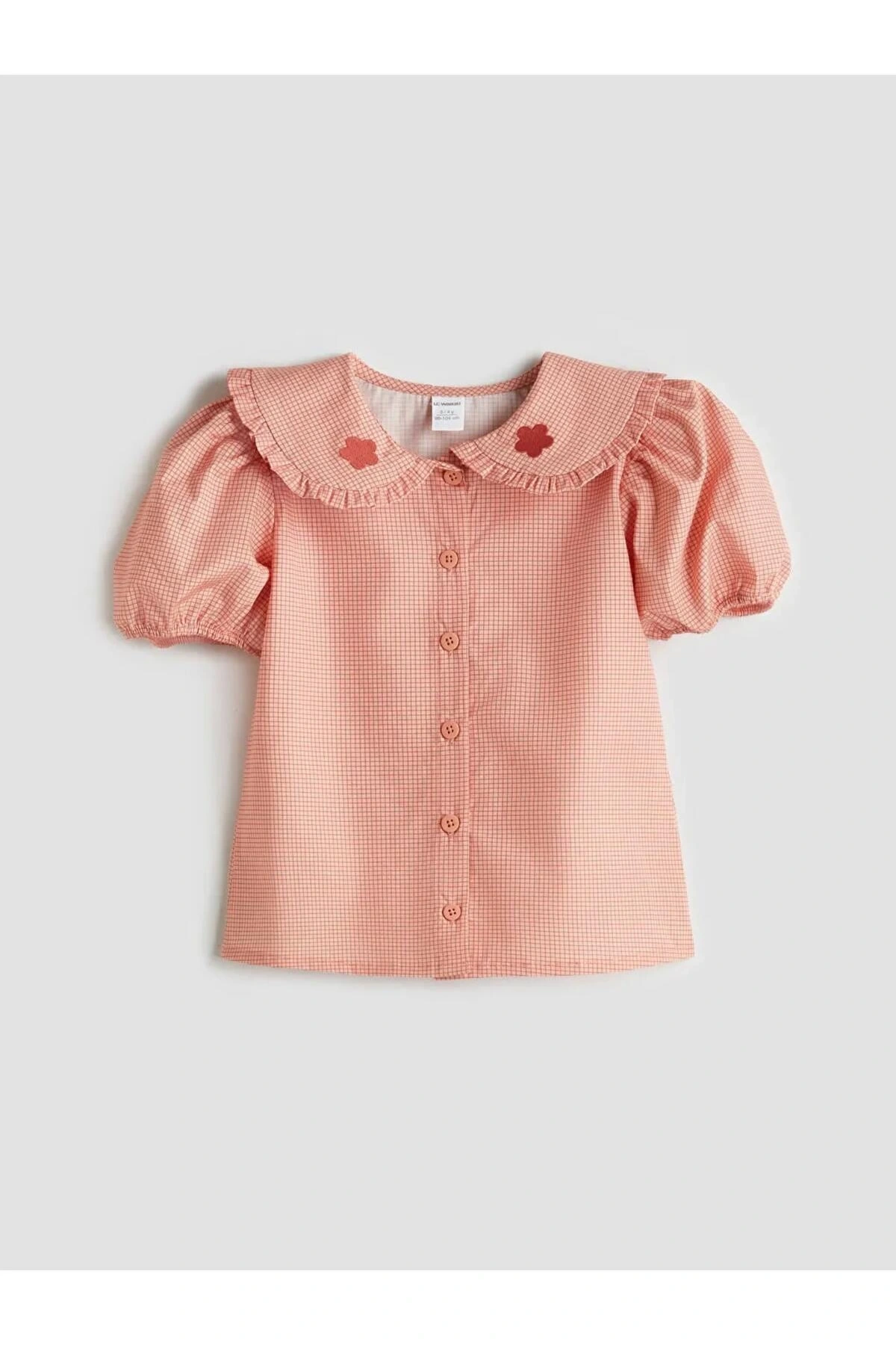 LCW Kids Turuncu Bebe Yaka Çiçek Nakışlı Kız Çocuk Gömlek