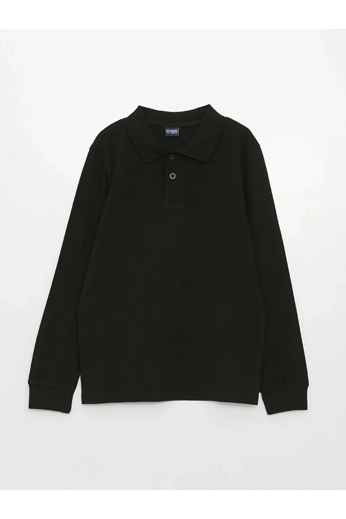 LCW Kids Yeni Siyah Polo Yaka Basic Uzun Kollu Erkek Çocuk Tişört