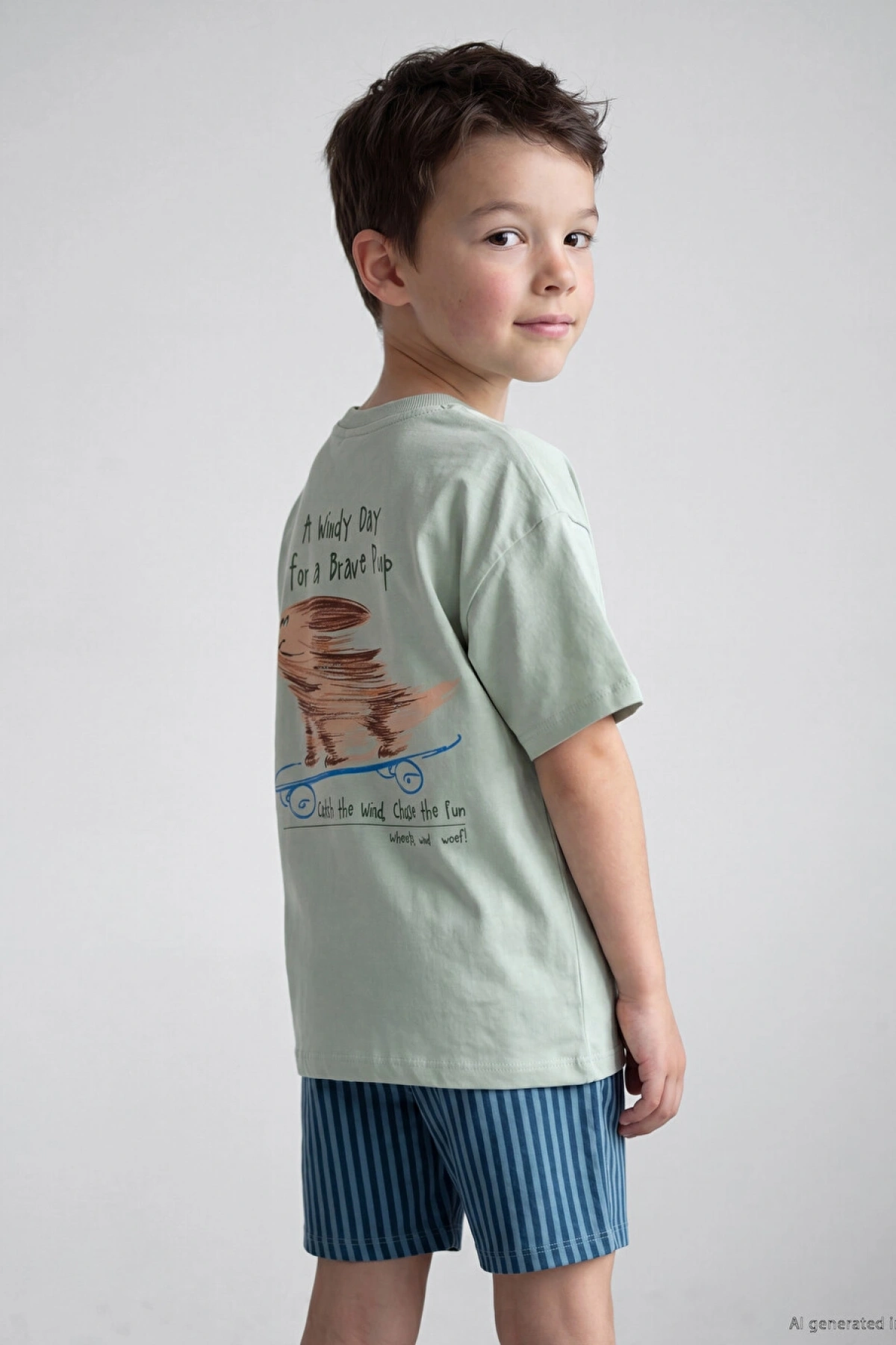 LCW Kids Yeşil Bisiklet Yaka Baskılı Erkek Çocuk Tişört
