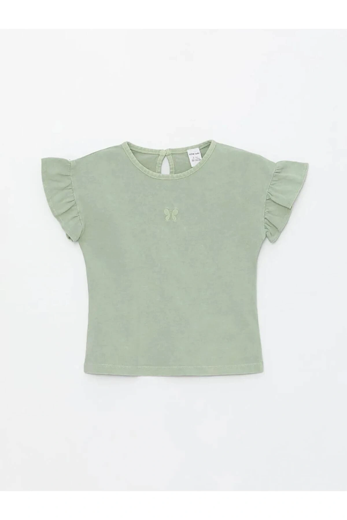 LCW Kids Yeşil Bisiklet Yaka Nakışlı Kız Bebek Tişört