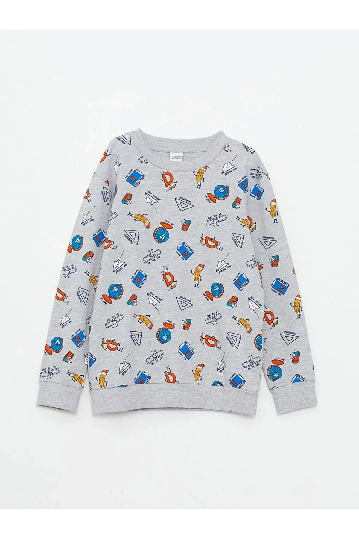 LCW KidsGri Bisiklet Yaka Baskılı Uzun Kollu Erkek Çocuk Sweatshirt