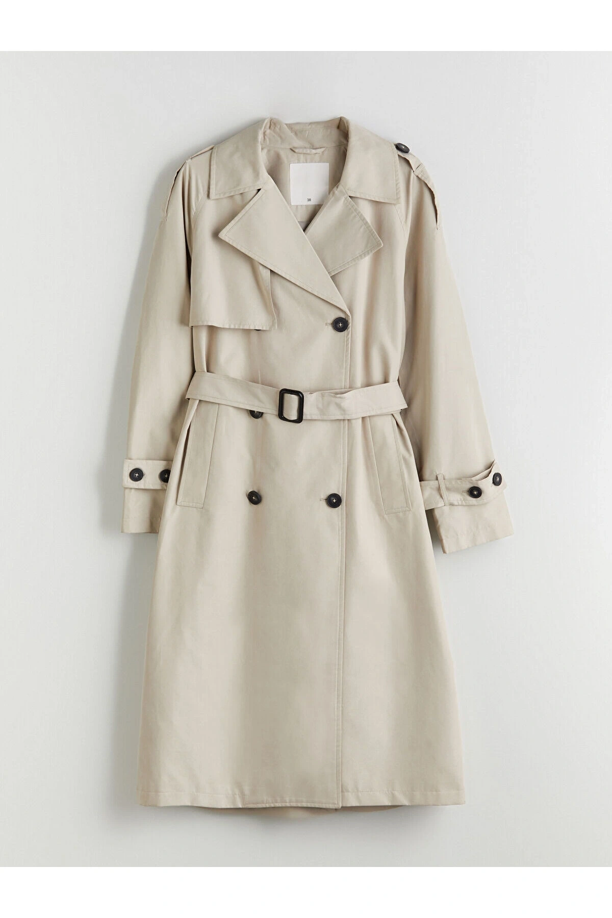 LCW Modest Bej Kruvaze Yaka Oversize Kadın Trençkot