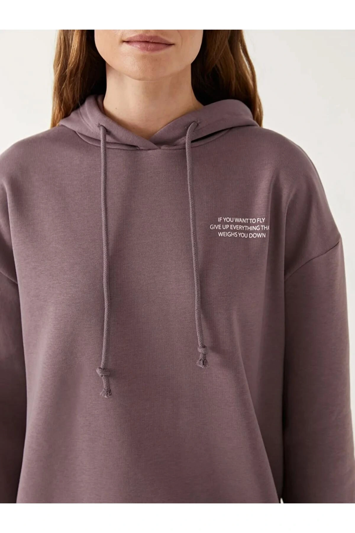 LCW Modest Kapüşonlu Baskılı Oversize Kadın Sweatshirt Tunik