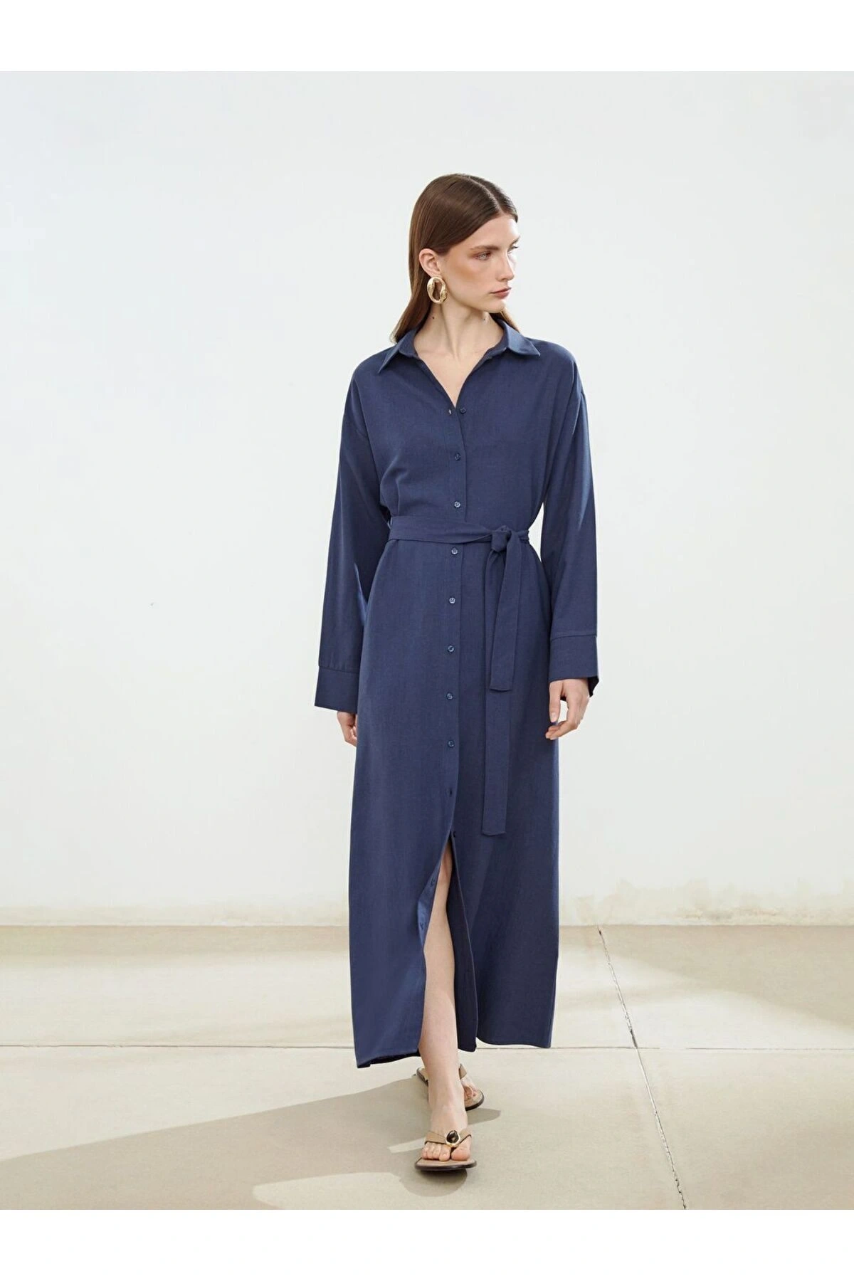 LCW Modest Keten Karışımlı Kadın Gömlek Elbise