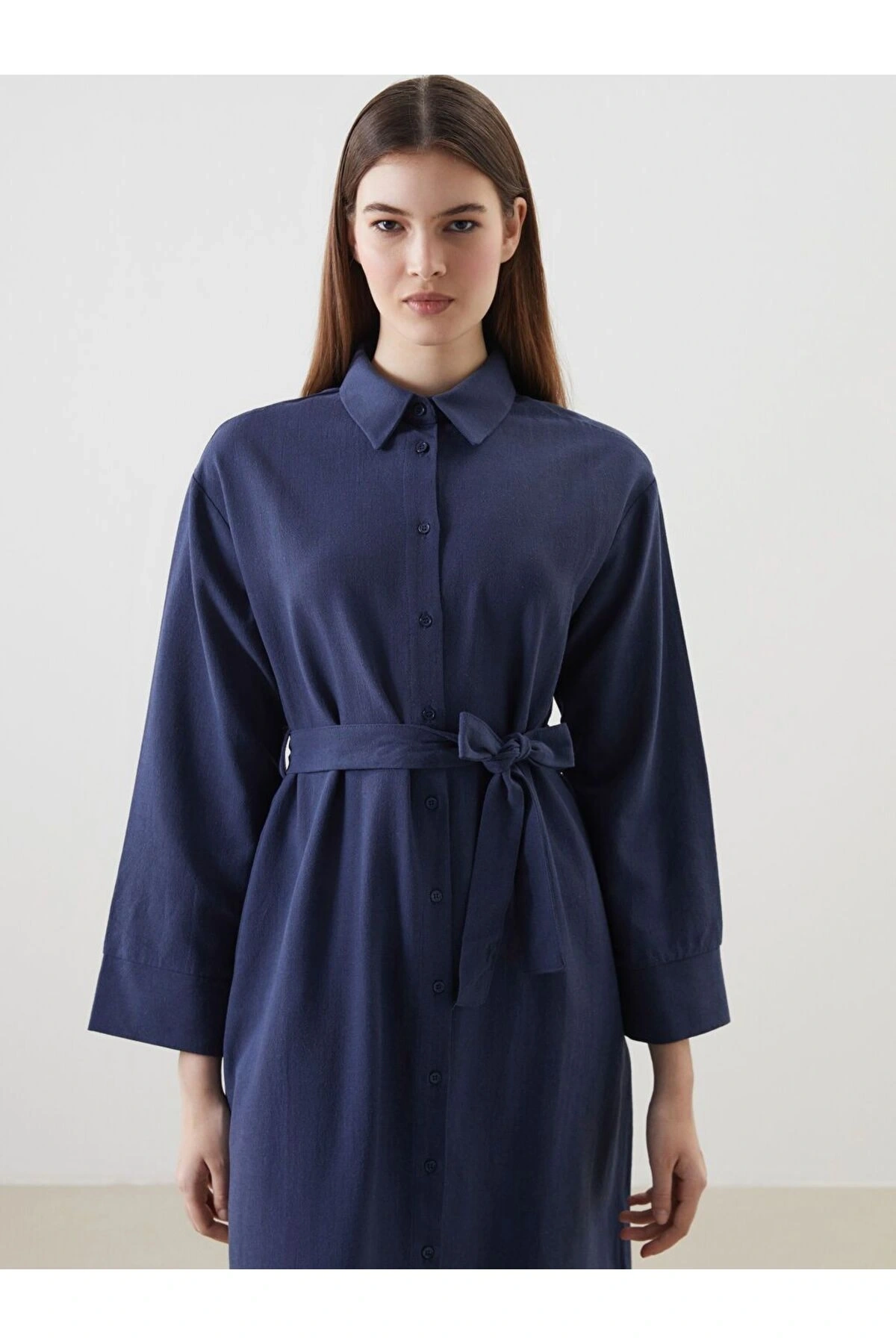 LCW Modest Keten Karışımlı Kadın Gömlek Elbise