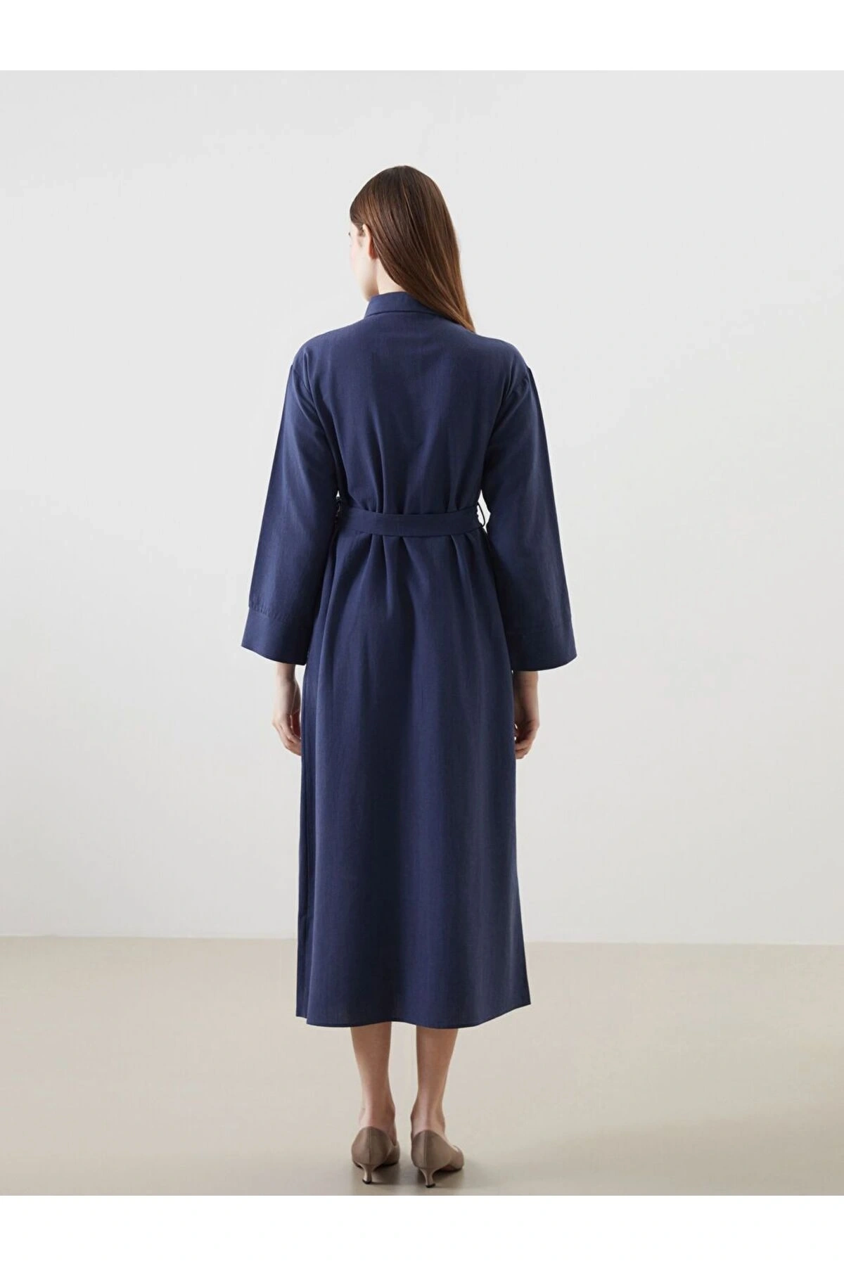 LCW Modest Keten Karışımlı Kadın Gömlek Elbise