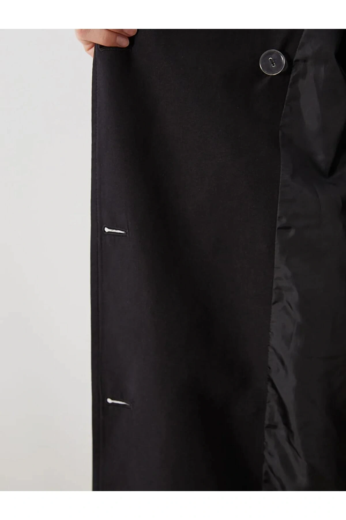 LCW Modest Siyah Kruvaze Yaka Oversize Kadın Trençkot