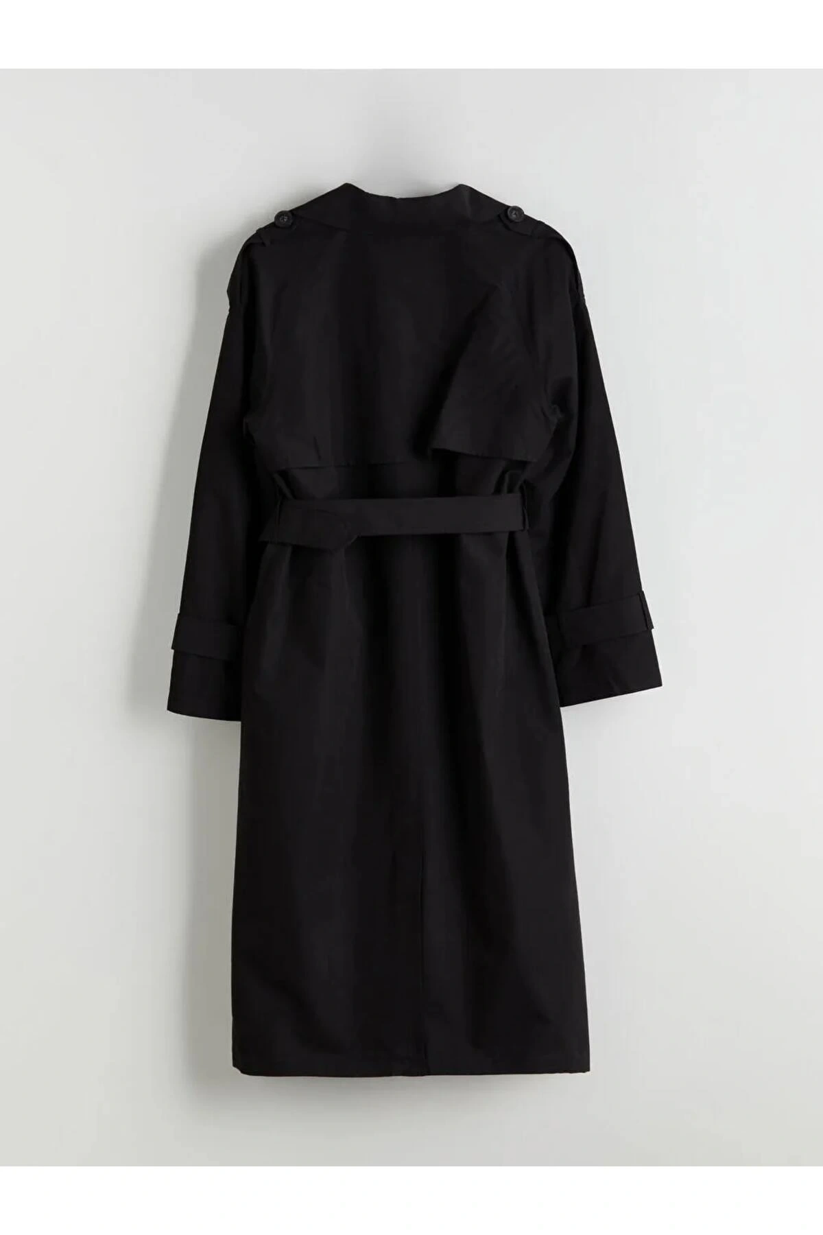 LCW Modest Siyah Kruvaze Yaka Oversize Kadın Trençkot