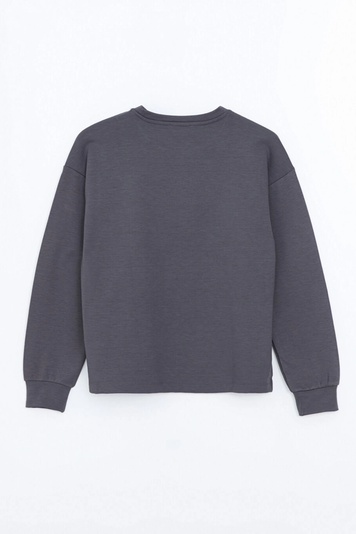 LCW Vision Antrasit Bisiklet Yaka Baskılı Oversize Kadın Sweatshirt