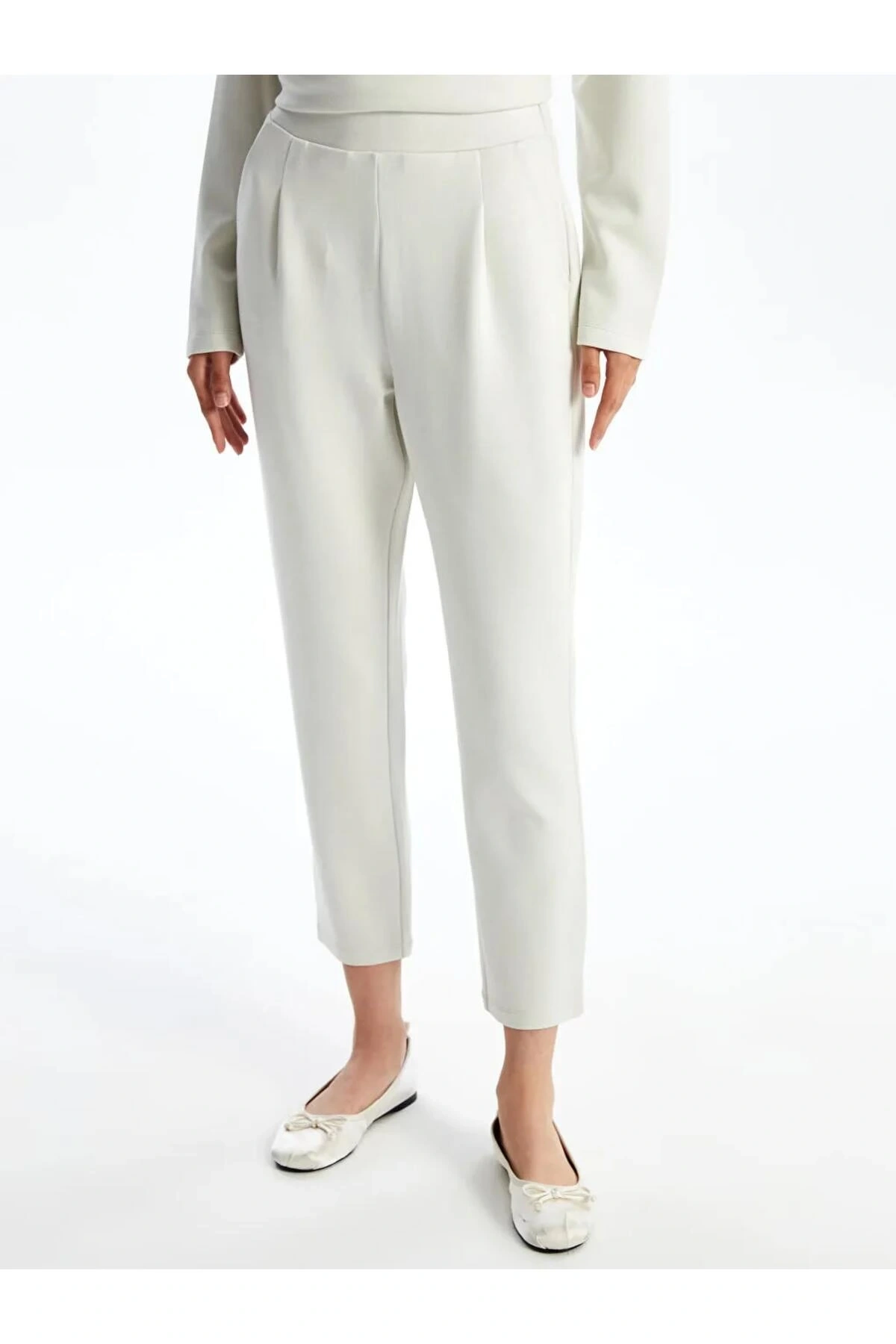 LCW Vision Bej Beli Lastikli Kadın Pantolon