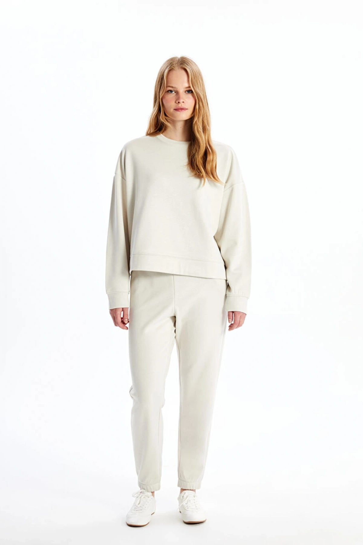 LCW Vision Bej Bisiklet Yaka Oversize Kadın Sweatshirt