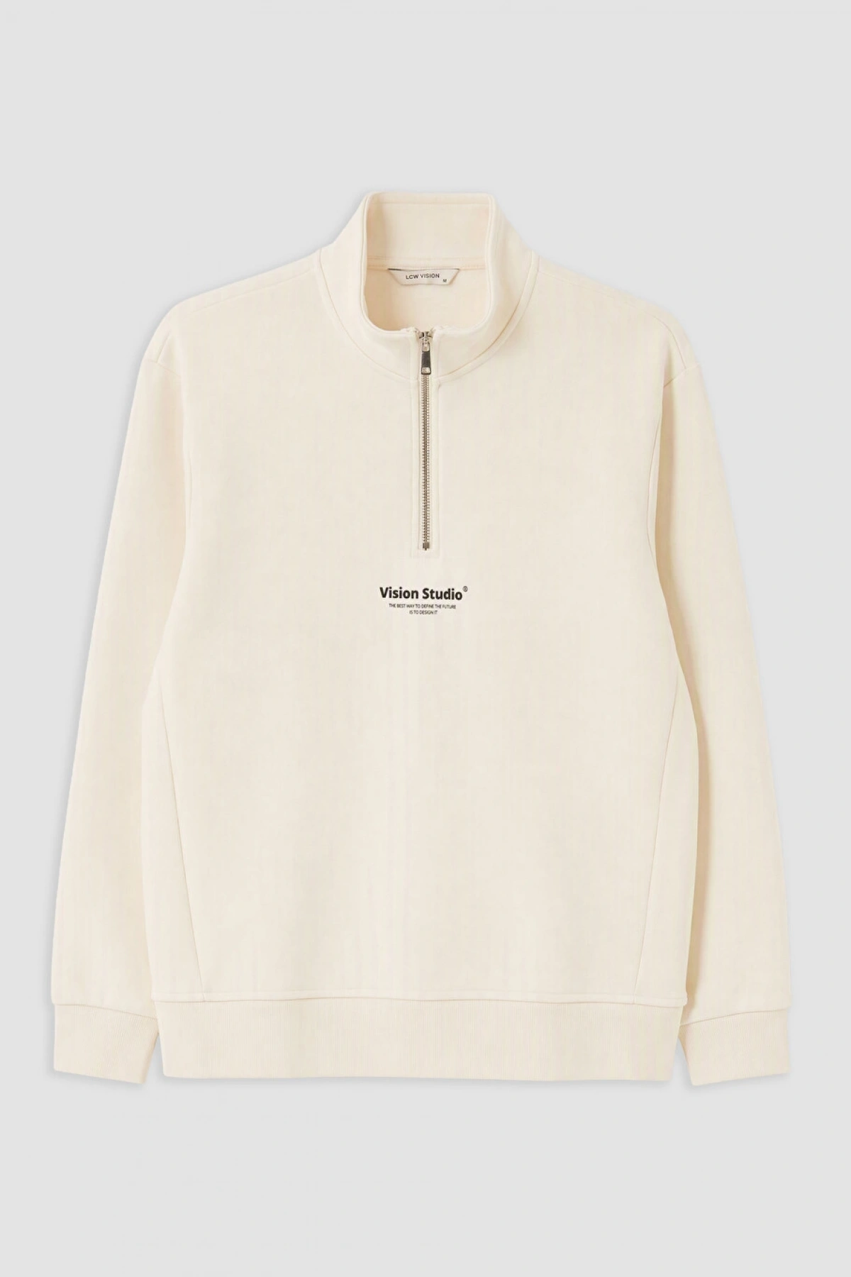 LCW Vision Bej Dik Yaka Baskılı Erkek Sweatshirt