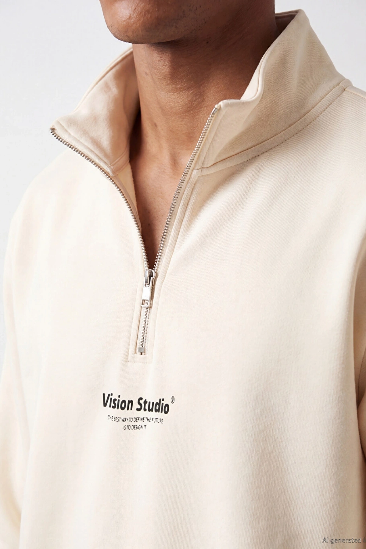 LCW Vision Bej Dik Yaka Baskılı Erkek Sweatshirt