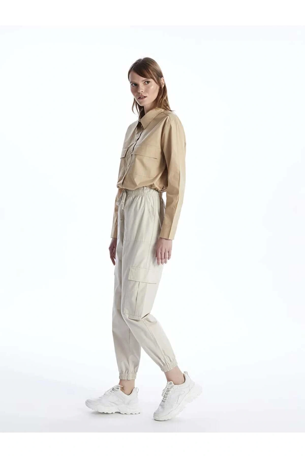 LCW Vision Bej Kadın Beli Lastikli Düz Jogger Pantolon