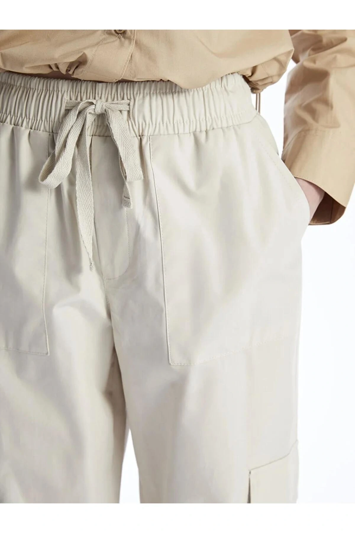 LCW Vision Bej Kadın Beli Lastikli Düz Jogger Pantolon