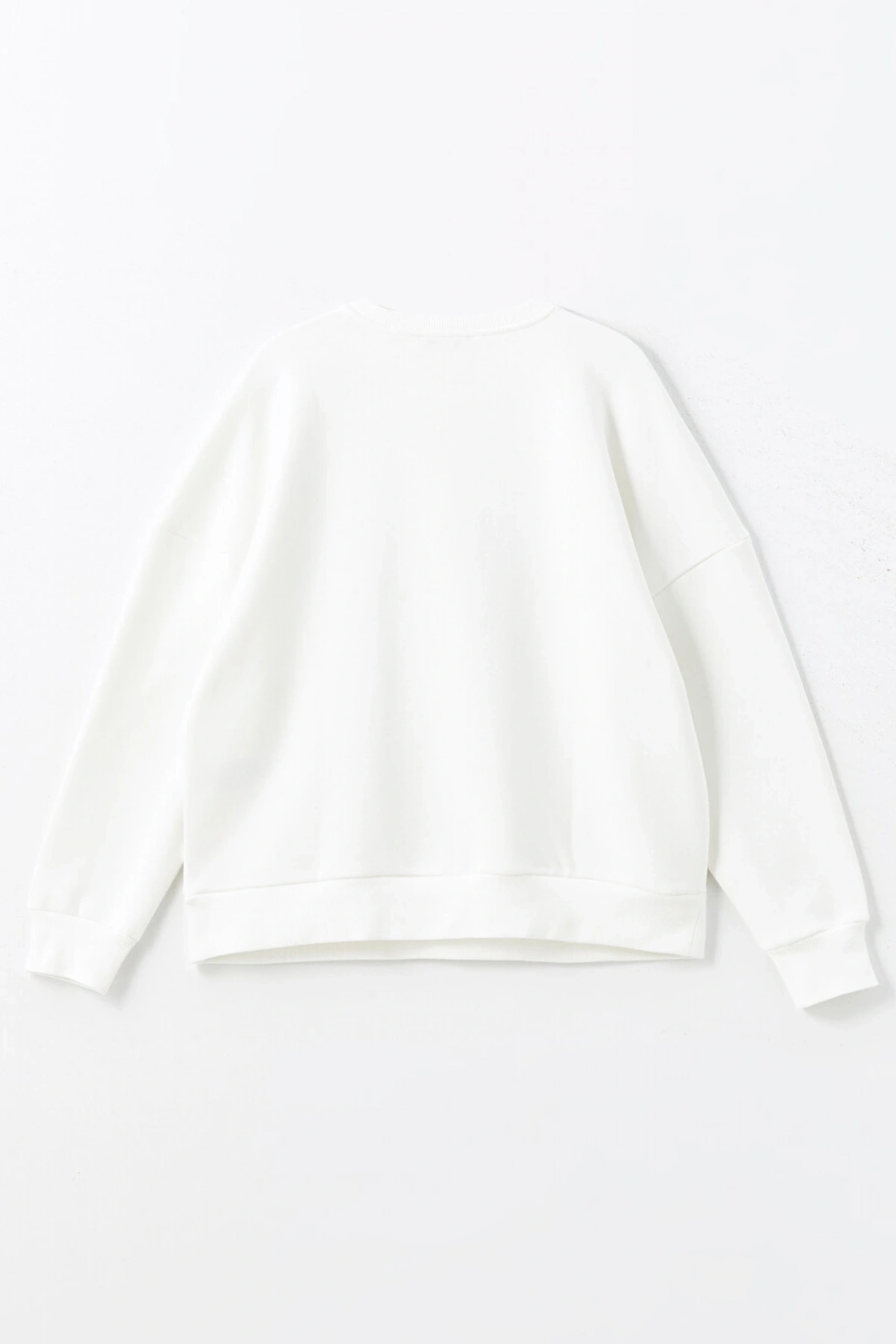 LCW Vision Beyaz Bisiklet Yaka Baskılı Oversize Kadın Kalın Sweatshirt