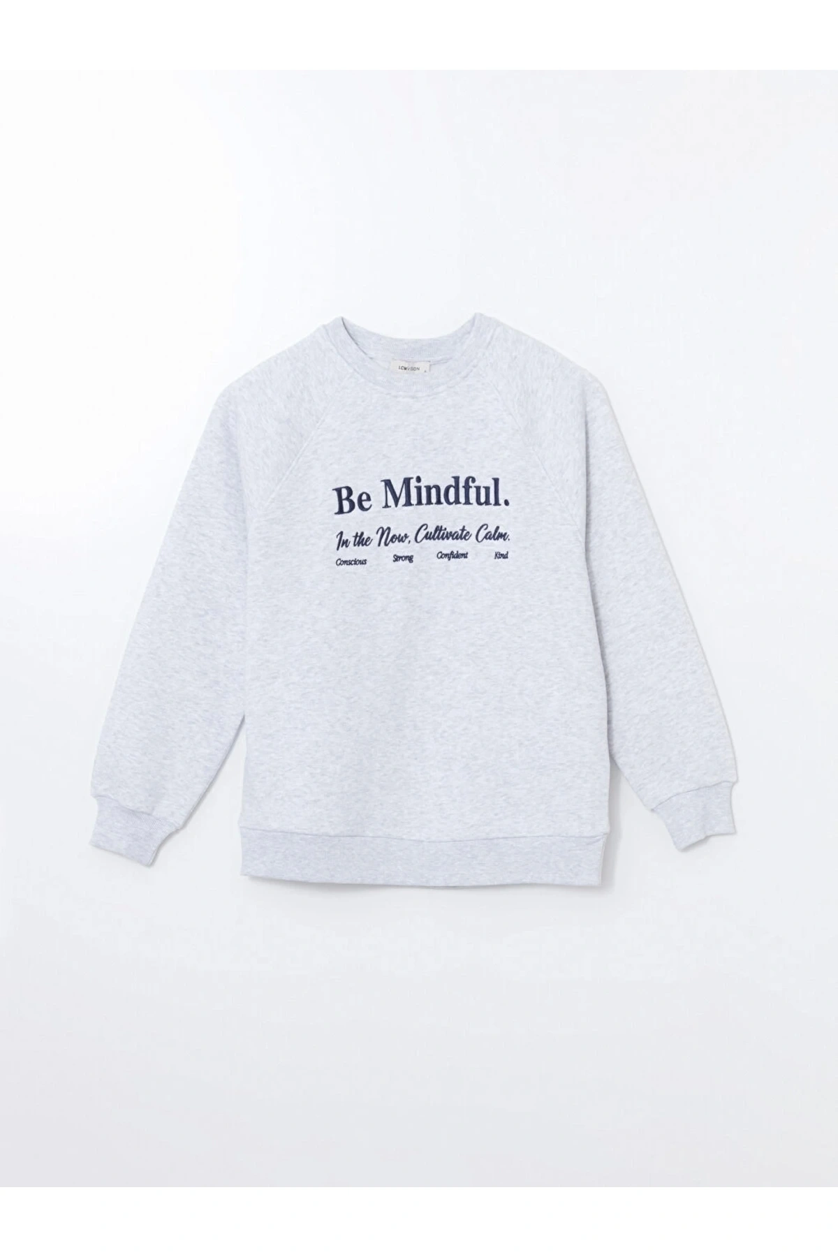 LCW Vision Beyaz Bisiklet Yaka Nakışlı Kadın Kalın Sweatshirt