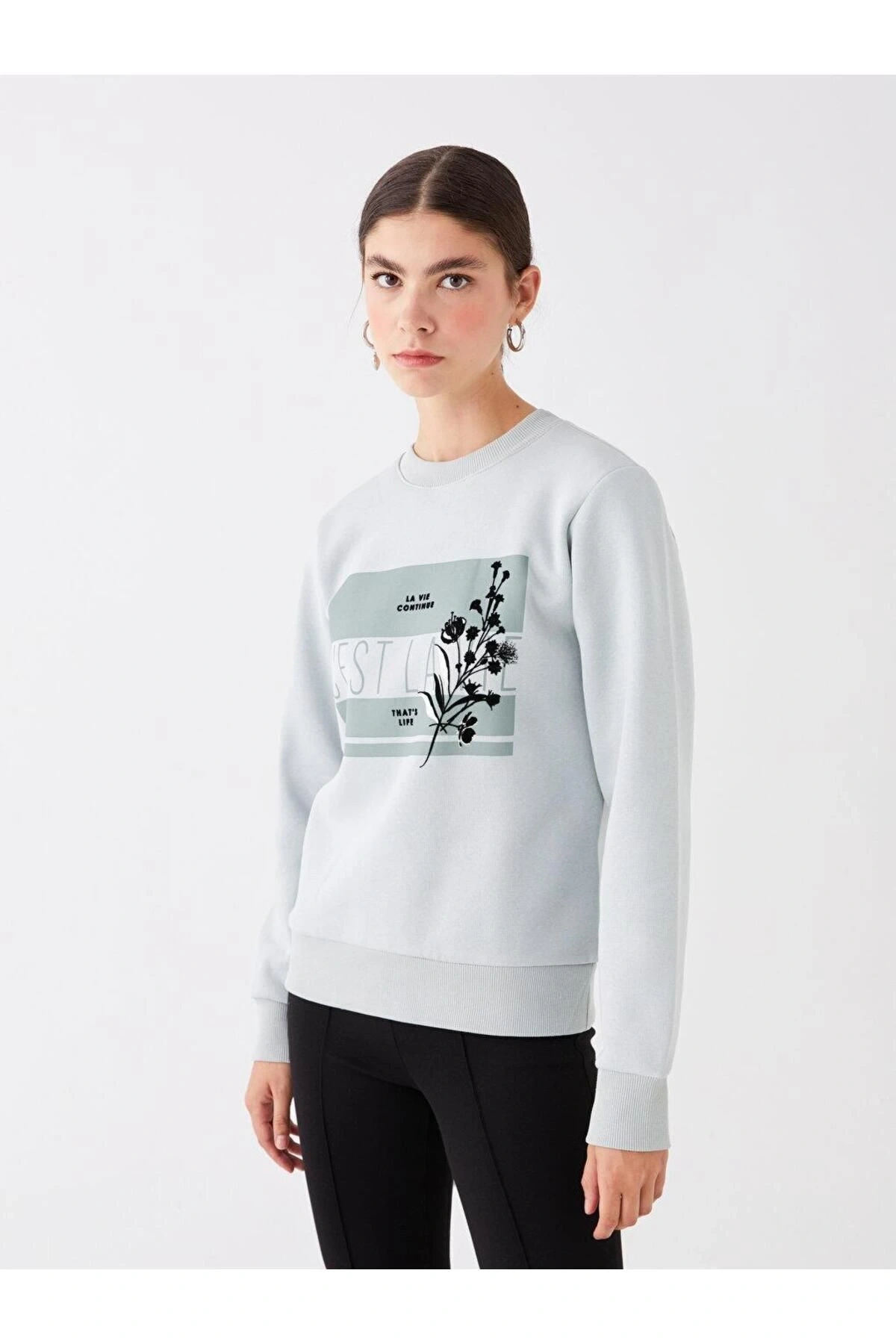 LCW Vision Bisiklet Yaka Baskılı Uzun Kollu Kadın Sweatshirt